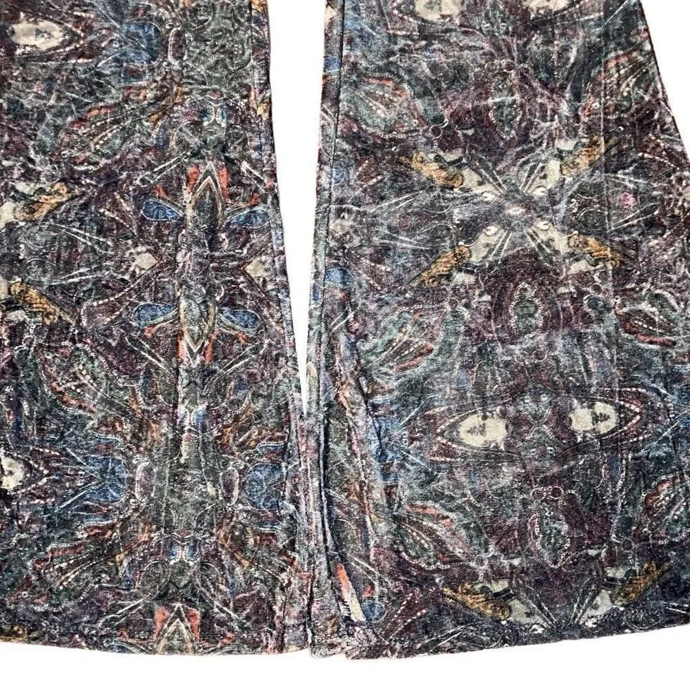 Earthbound Trading Co Size Medium High Waisted Velvet Bohemian Flare Leg Pants - Picture 4 of 5